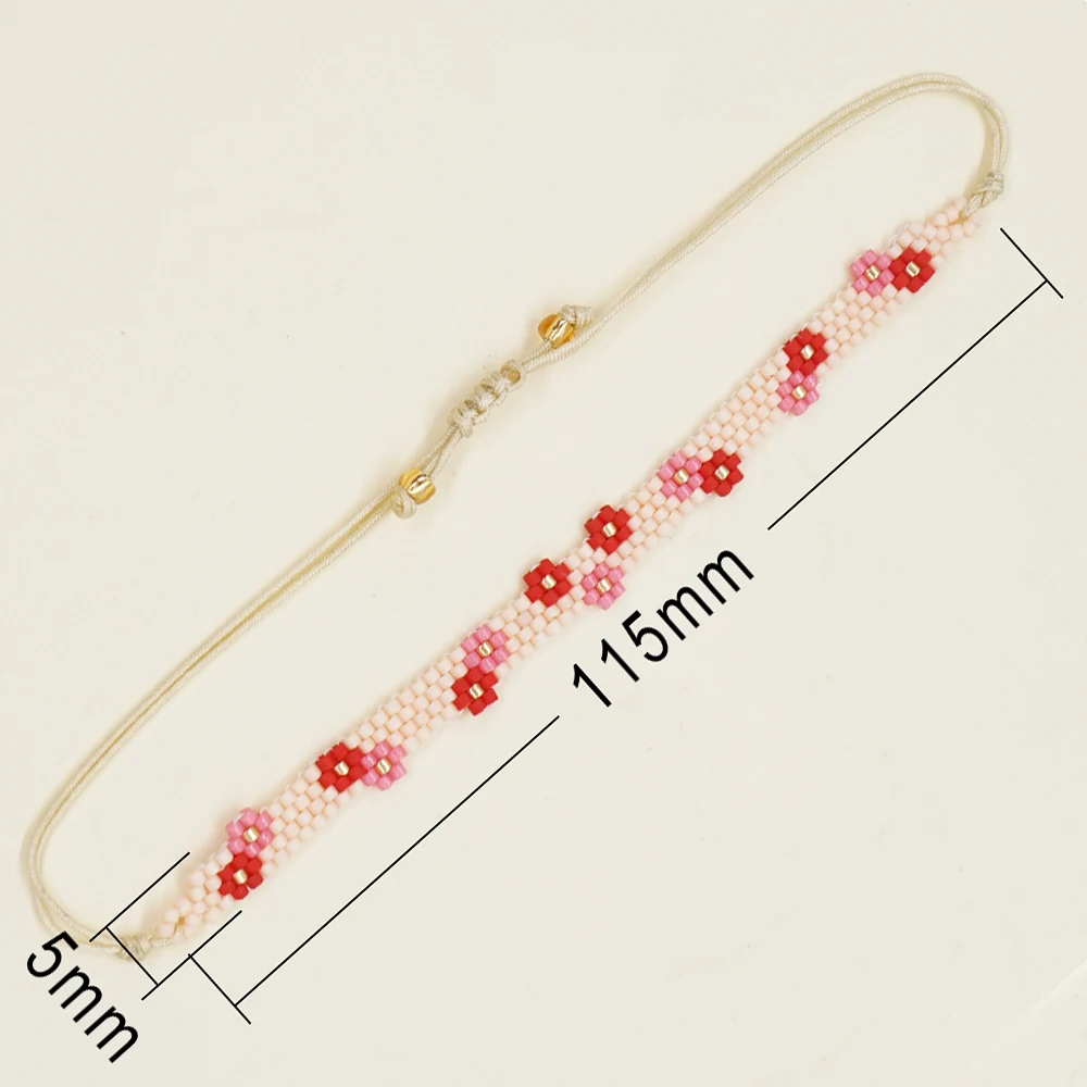 ZGMXR Rice bead bracelet Flower Bohemia Original Colorful Hand-woven Adjustable Versatile Fashion Simple Pattern Beaded bracelet