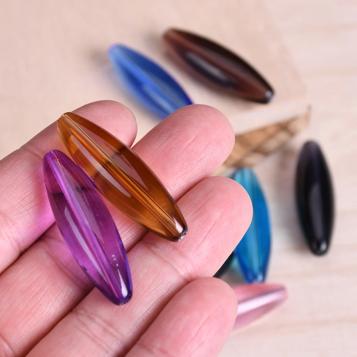 40mm x 12mm 5pcs Long Oval Tube Shape Glossy Crystal Glass Loose Beads For Jewelry Making DIY Crafts Findings