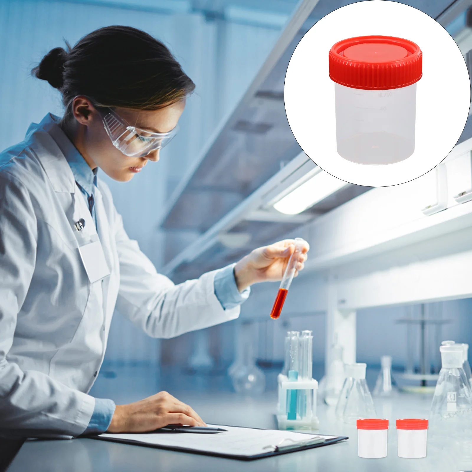 10 Pcs Specimen Container with Lid Sample Cup Urine Cups for Testing Red Pp Containers Screw Caps