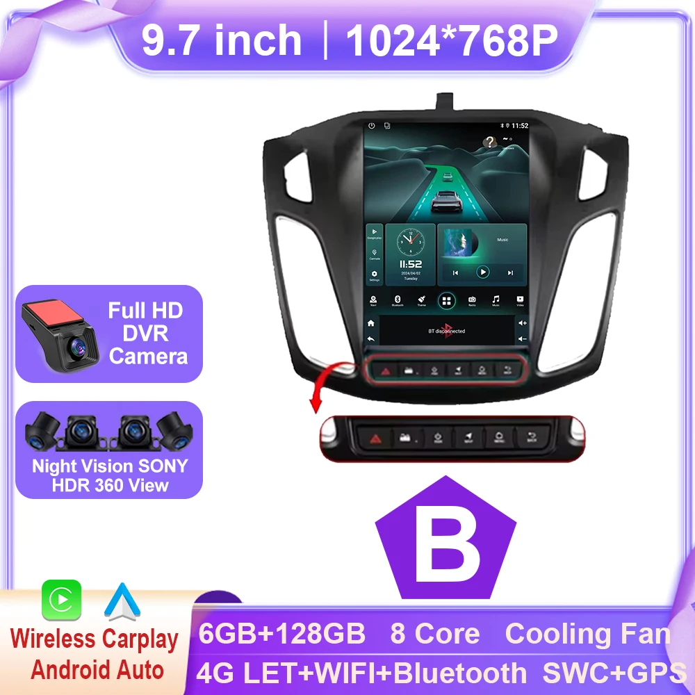 Android 15 Autoradio Voor Ford Focus MK3 2011-2019 Multimedia Video Player Navigatie GPS Stereo auto carplay 2din Nieuwe BT dvd