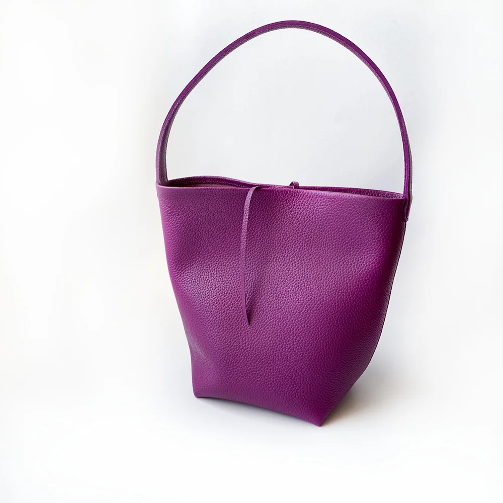 Top Quality Pure Cowhide Shoulder Bags Bucket bag purple tote bag