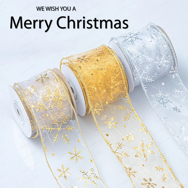 

Christmas tree decoration webbing snow yarn belt snowflake ribbon ribbon mesh belt DIY bow decoration material