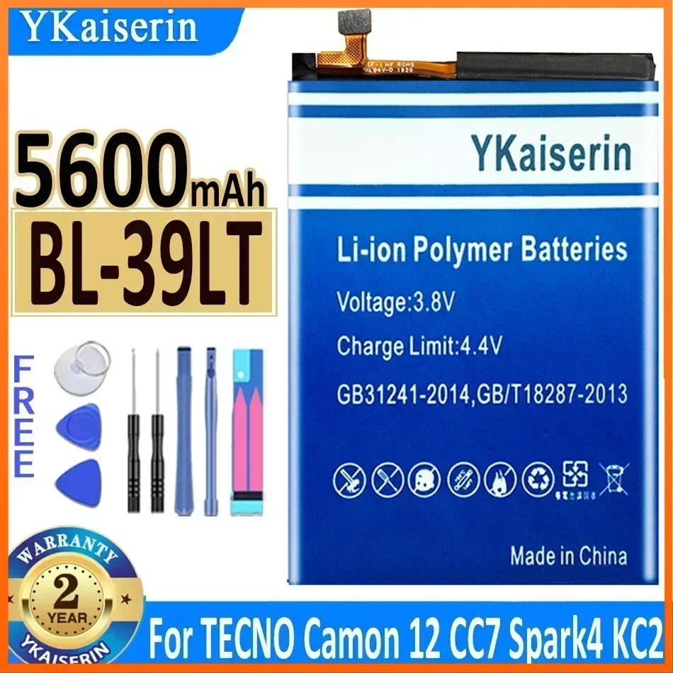 YKaiserin BL-39LT 5600mAh Batterie pour patch no Camon 12 Camon12 CC7 Spark 4 KC2 Rotterdam k4 KC2 Batterie de téléphone portable Garantie 2 ans