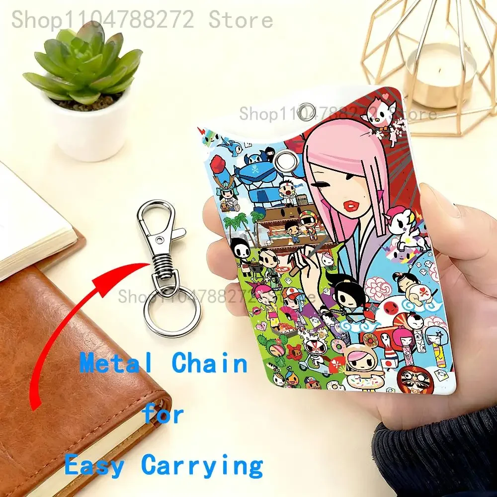 T-TokidokiS Girl Premium PU Leather Card Holder Card Case with Metal Carabiner,Customizable Design for Daily Use
