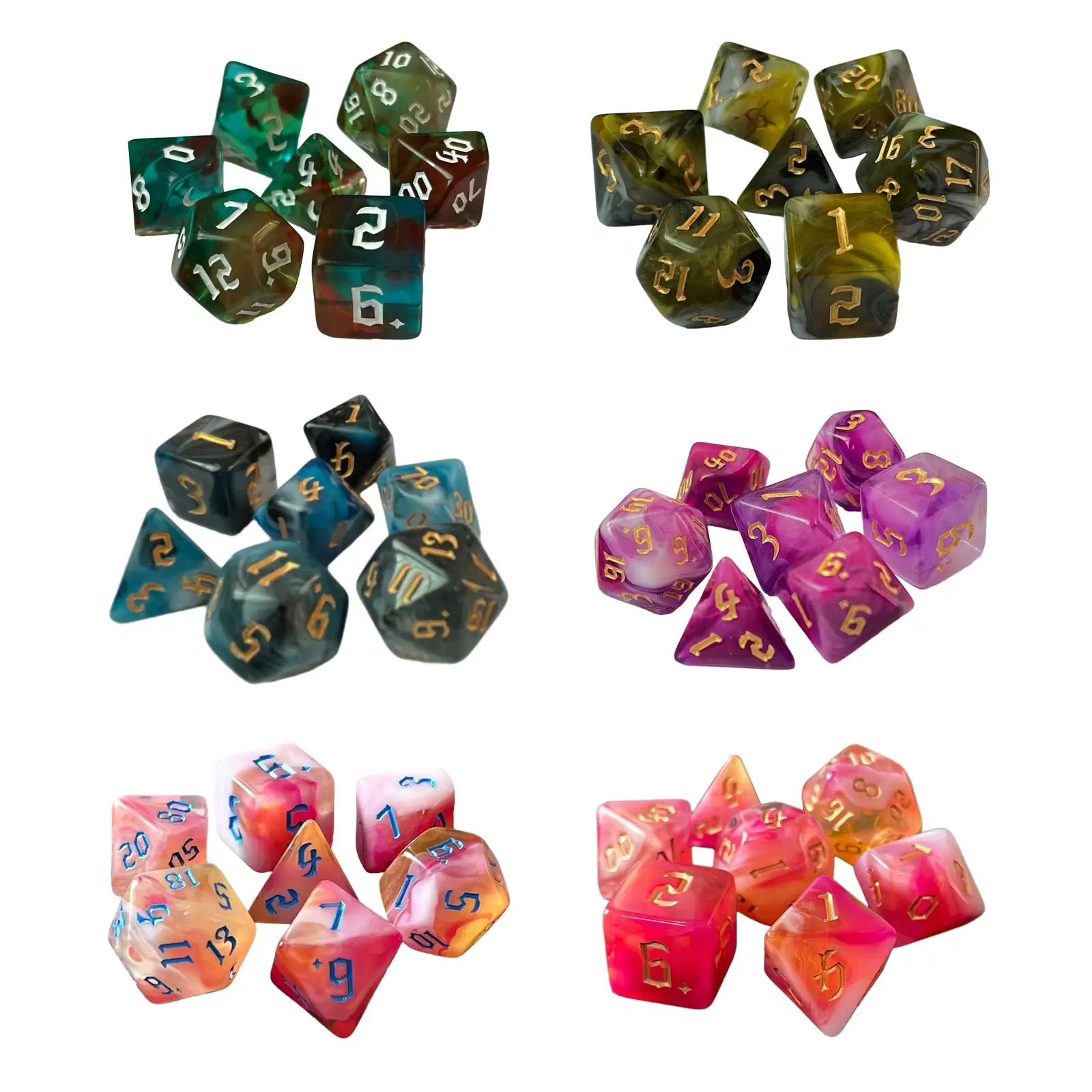 7x Double Color Polyhedral Dices Set Card Gaming Accessory Party Toys D6 D4 D8 D10 (00-90 and 0-9) D12 D20 Role Playing Game