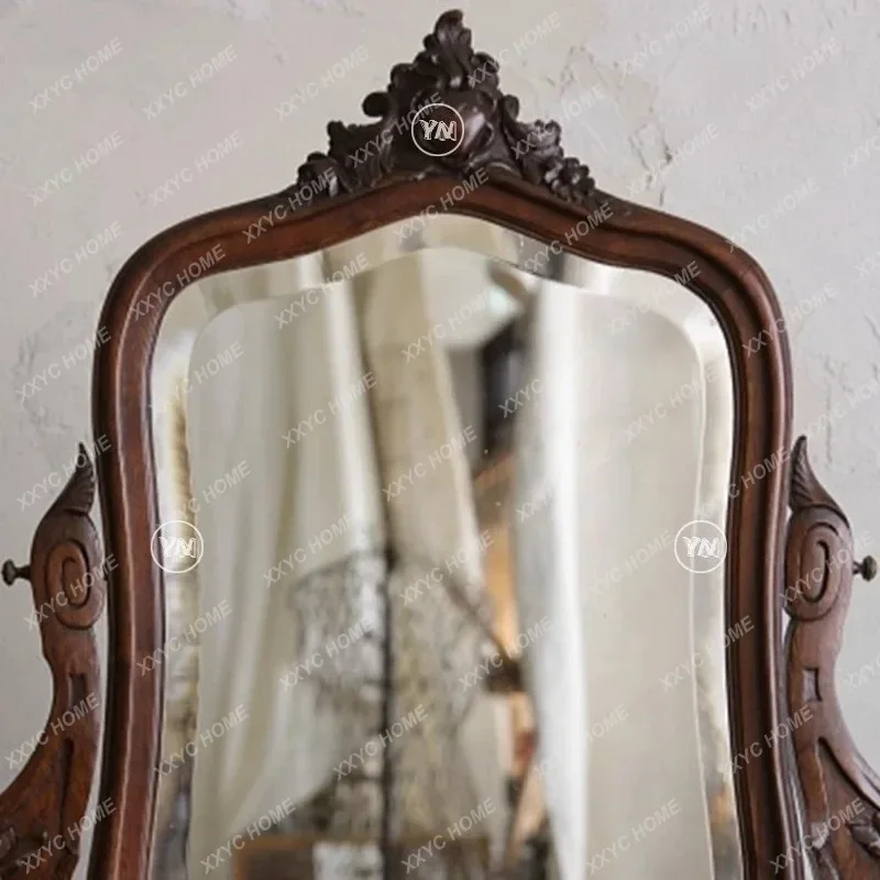 HRetro carved makeup table solid wood bedroom storage cabinet integrated writing table
