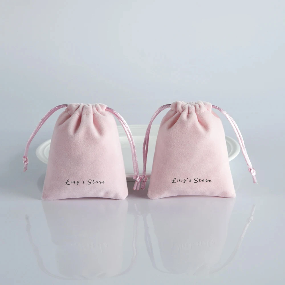 50Pcs Custom Logo Jewelry Packaging Pouch Velvet Drawstring Gift Bag for Wedding Party Decoration Eyelash Cosmetic Storage Sack
