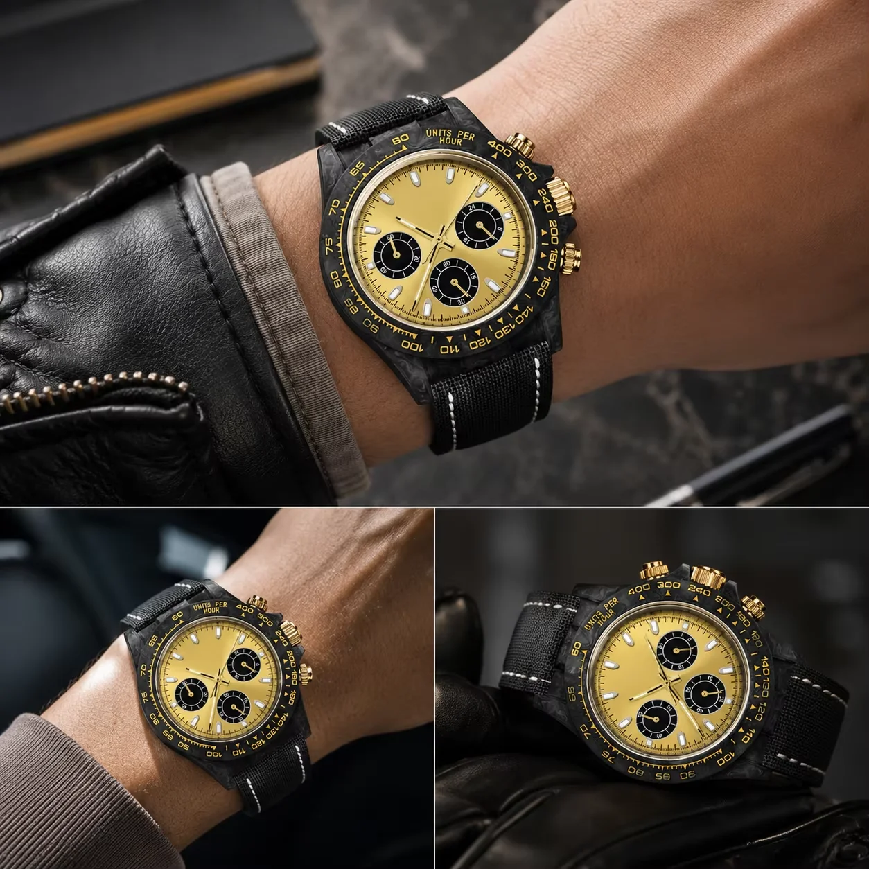 39Mm CORGEUT Carbon Fiber Chronograph Watch Mens Movement VK63 Quartz Sapphire Crystal Sport Luxury Racing Wristwatch