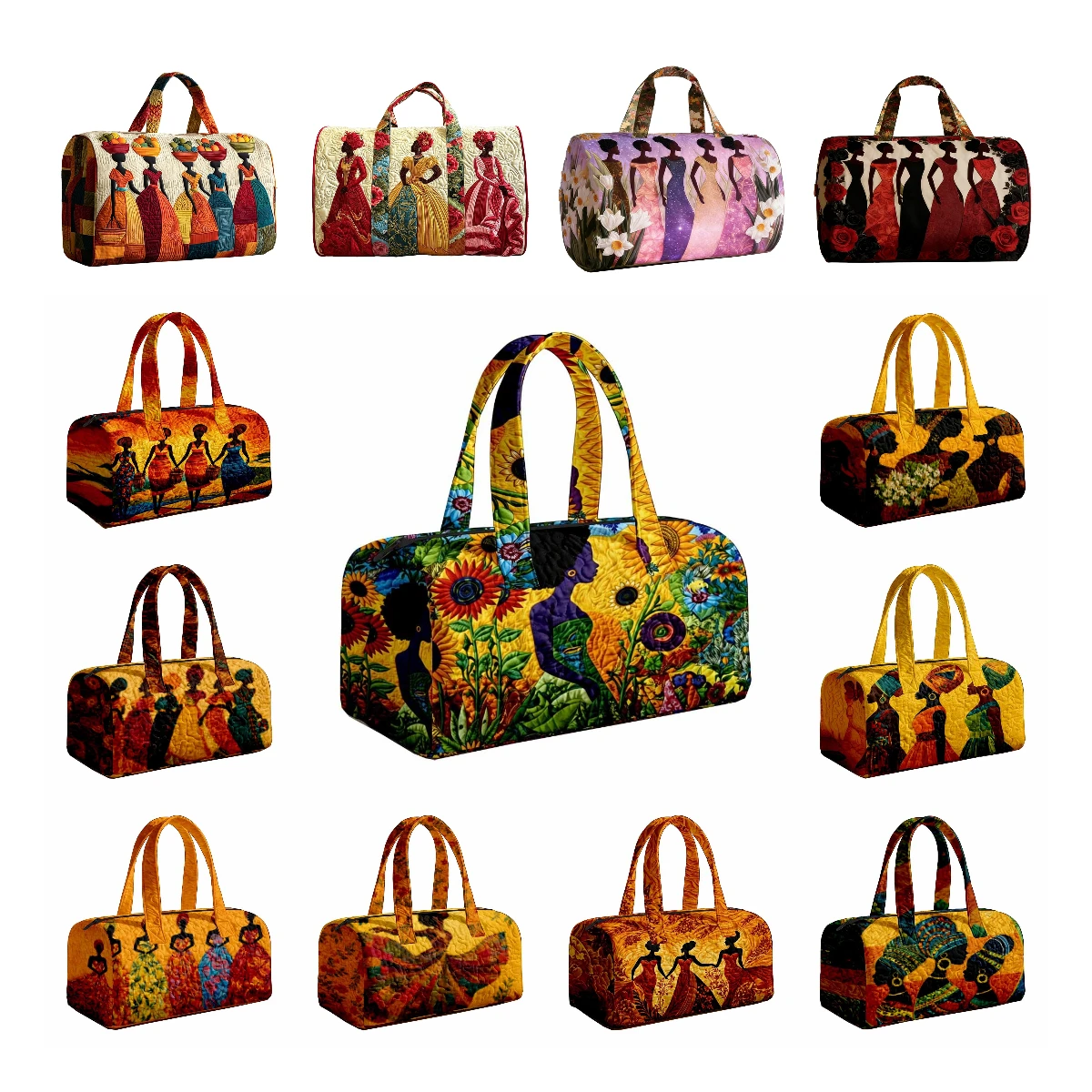

Men's Camping Quilted Duffle Bag African Women Print Weekend Bags Tribal Patchwork Travel Tote Handbag Bag