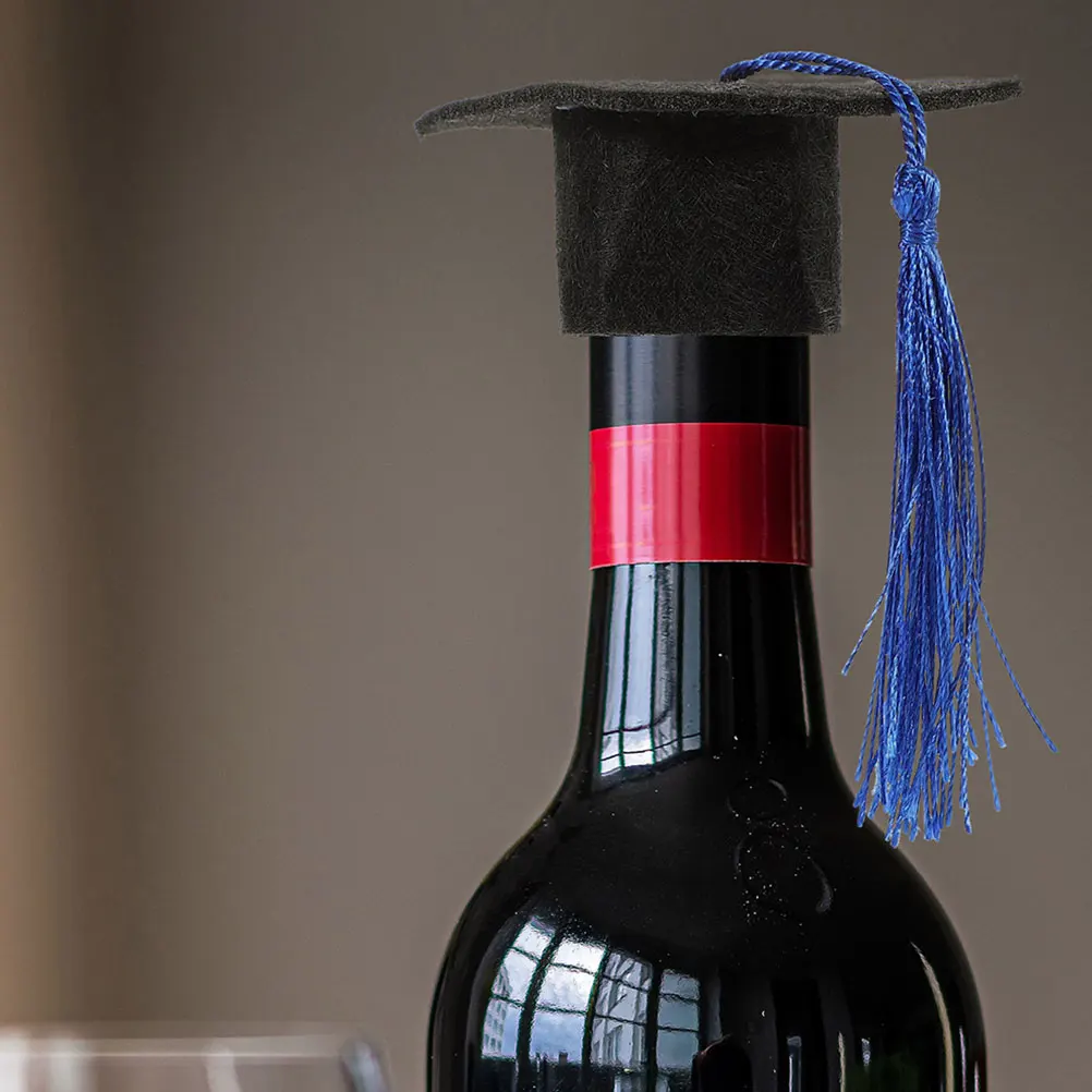 

24pcs Mini Graduation Hats With Tassel For Cake Wine Bottle Cupcake Decorations Party Diy Crafts Small Grad Cap Ornament Blue