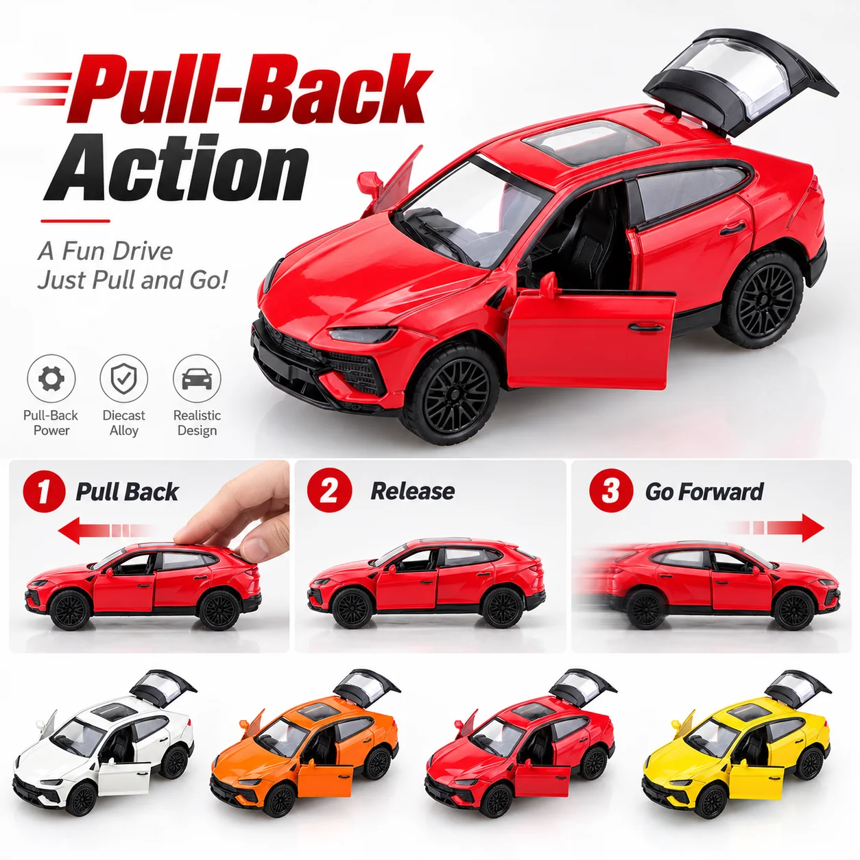 (Corrugated Box) 1/36 Scale, Diecast Sport SUV Style Toy Car, Powerful Spring, Metal Casting, the Best Gift.