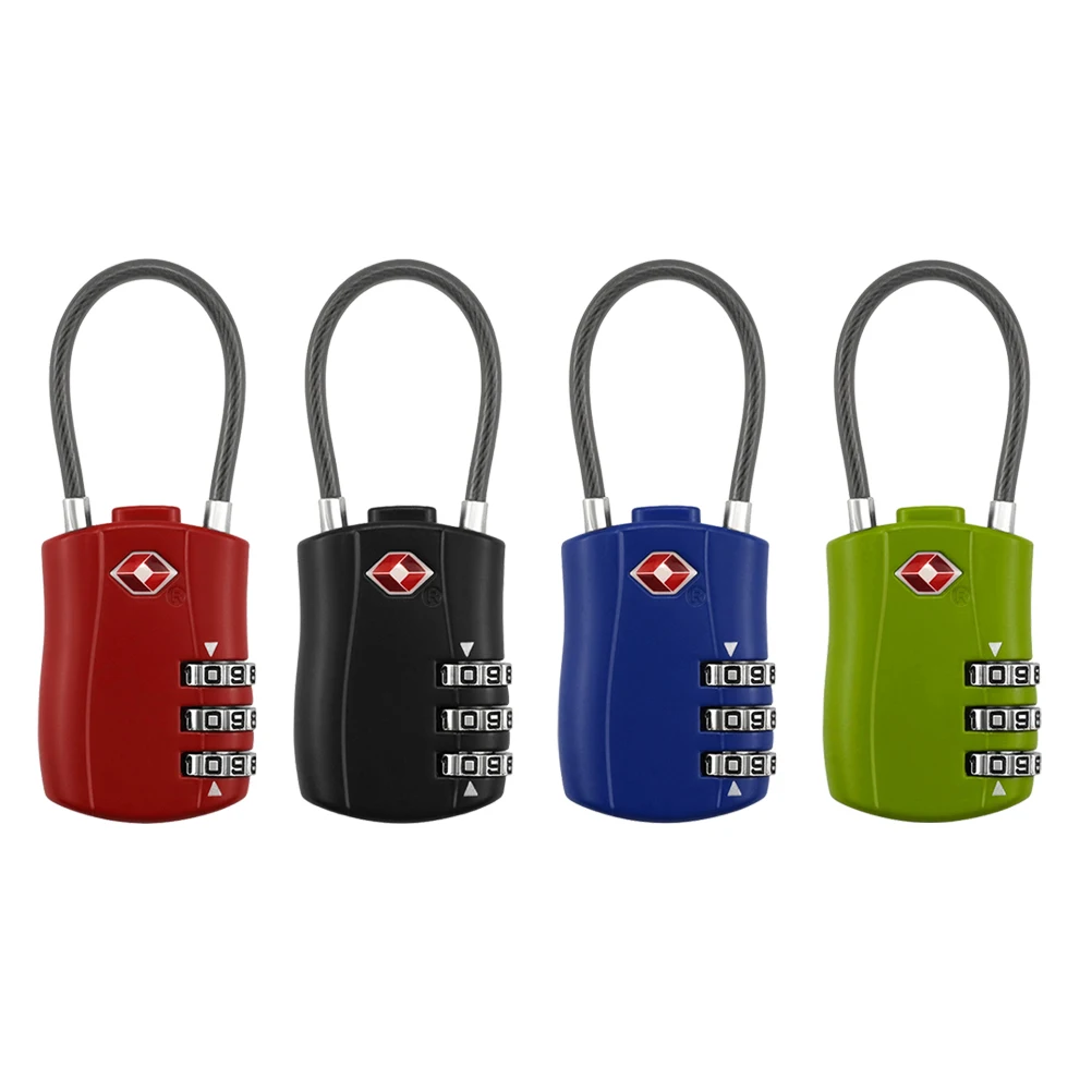 

4pcs 3 Password Combination Padlocks Lightweight Security Cable Locks For Suitcase Luggage Travel Outdoor Safety Red Blue