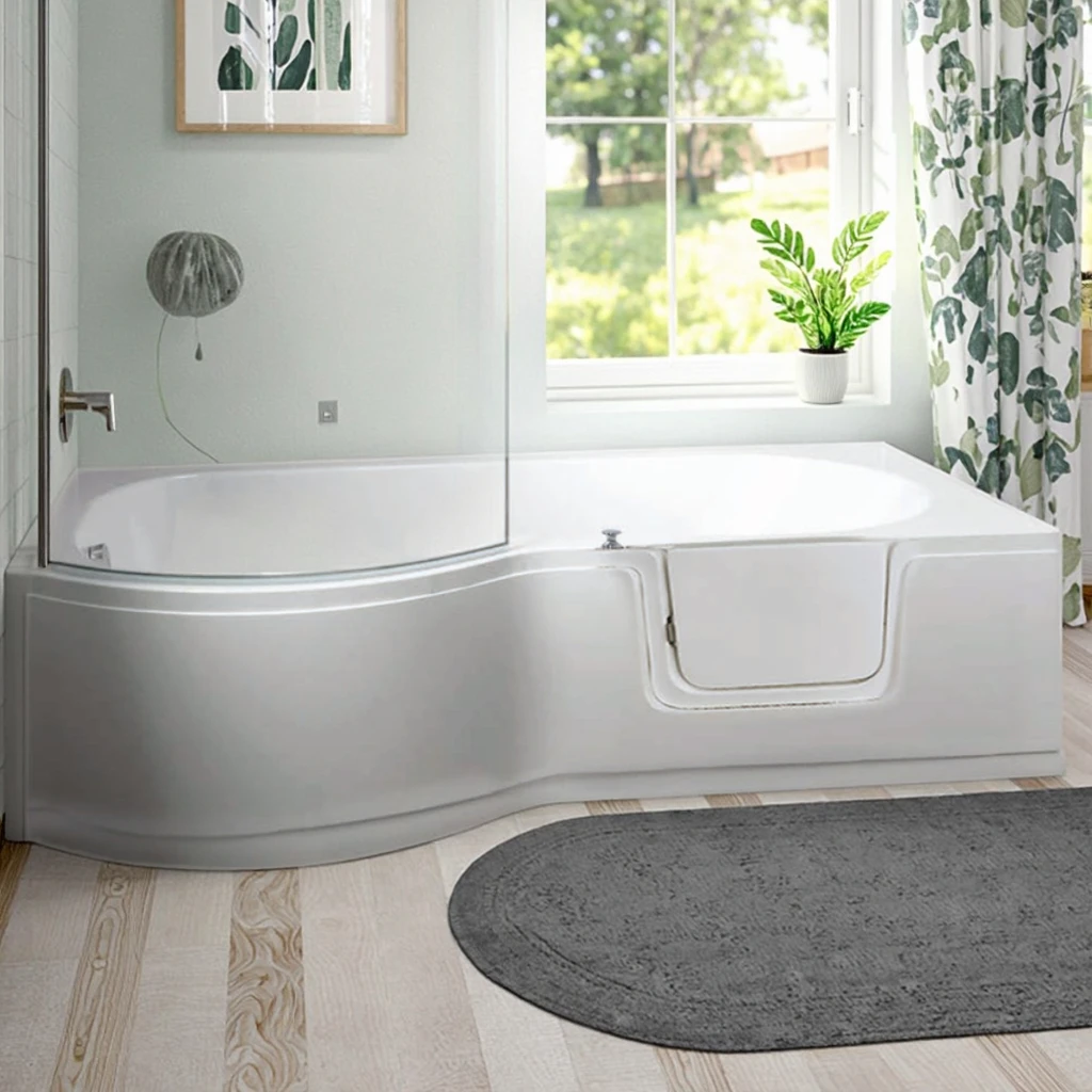 Hot Sale Modern White Rectangle Acrylic Freestanding Walk-in Indoor Tub Drainer Seat Door Soaking Combo Massage Function 60gal+