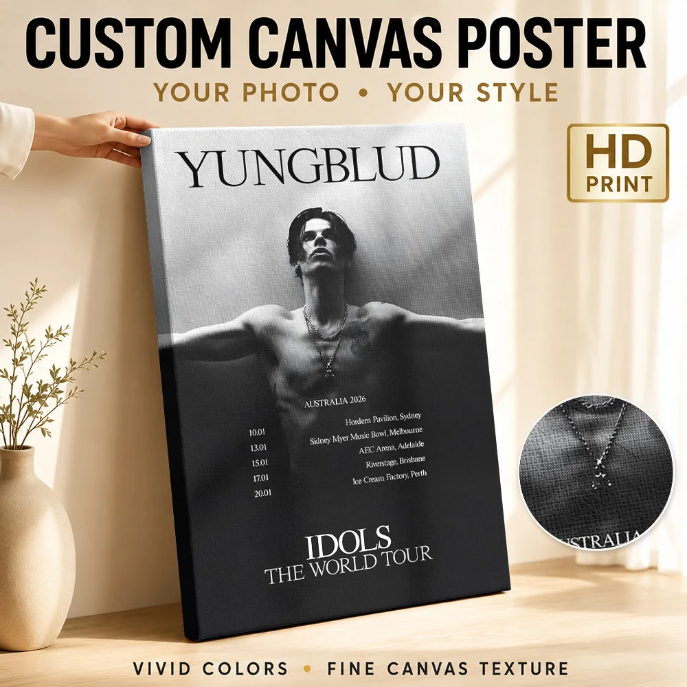 Yungblud Idols World Tour Framed Canvas Poster Customized Photo Monochrome Wall Art For Home Recording Studio, Musician Gift
