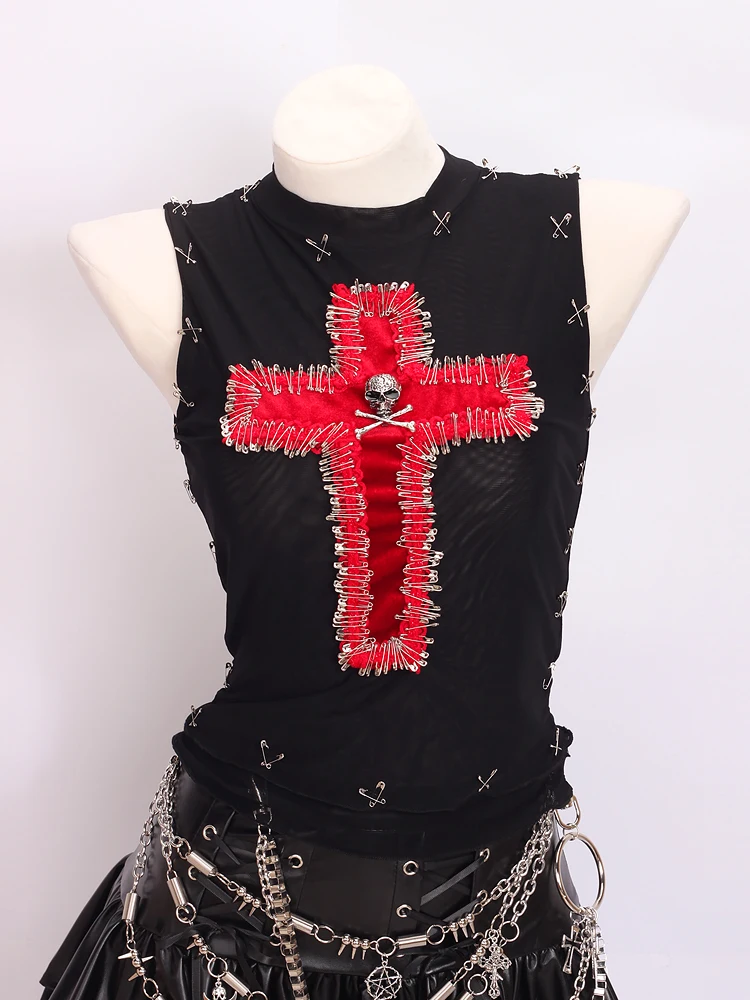 y2k crop top fashion bustier top gothic  tank tops Cross Tops e girl clothes  vintage tops clothes shirt