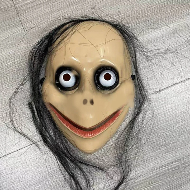 New Halloween Horror With Long Hair Mask Funny Mask V-shaped Mouth Mask With Hair Female Ghost Mask Roleplay MoMo Mask 17*24cm