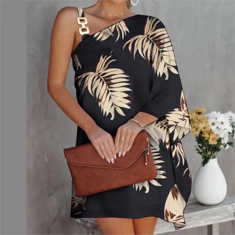 Zomer Dames Hemdjurk Dames Casual Vleermuis Mouw Off Shoulder Bedrukt Sexy Loszittende Jurk Roupas Femininas