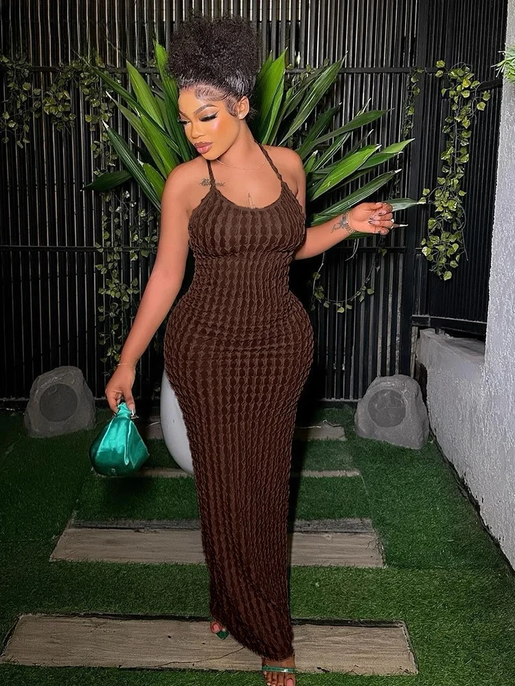クロス包帯女性マキシドレス背中の開いたノースリーブ O ネックセクシーなエレガントなスキニーソリッドウェディングパーティーボディコン Vestidos