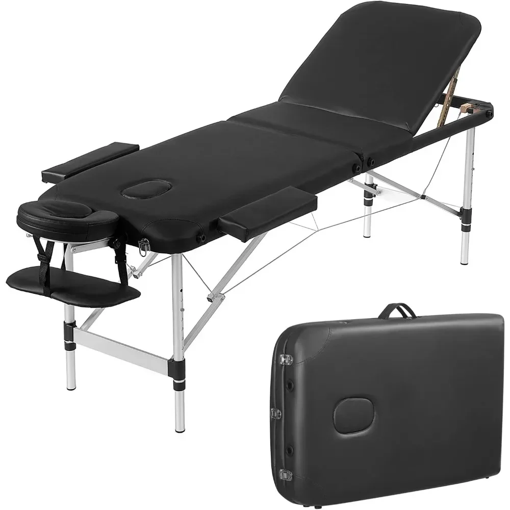 

3 Sections Reclining Spa Bed, Aluminum Legs, with Carrying Bag, Face Cradle & Armrest - Easy Set Up, 24" to 33"