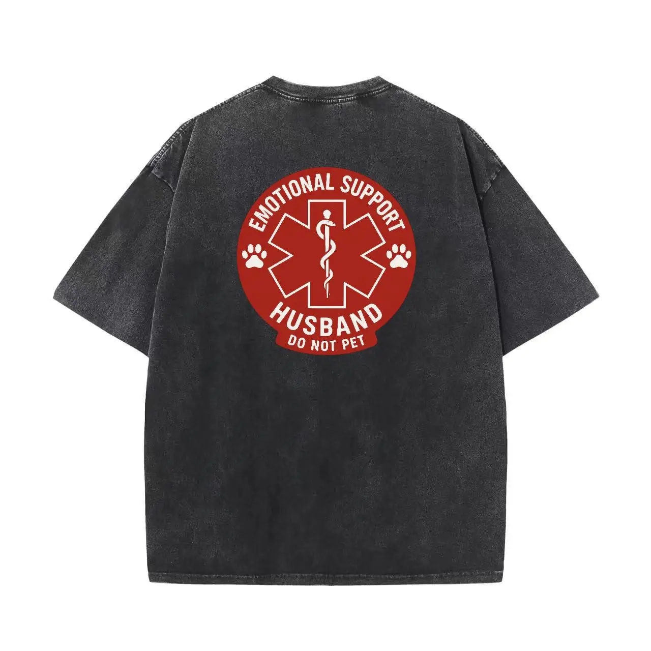 

Unisex Washed Emotional Support Husband T-Shirt Funny Do Not Pet Graphic Tee Humorous Spouse Slogan Dog Dad Casual Gift Top