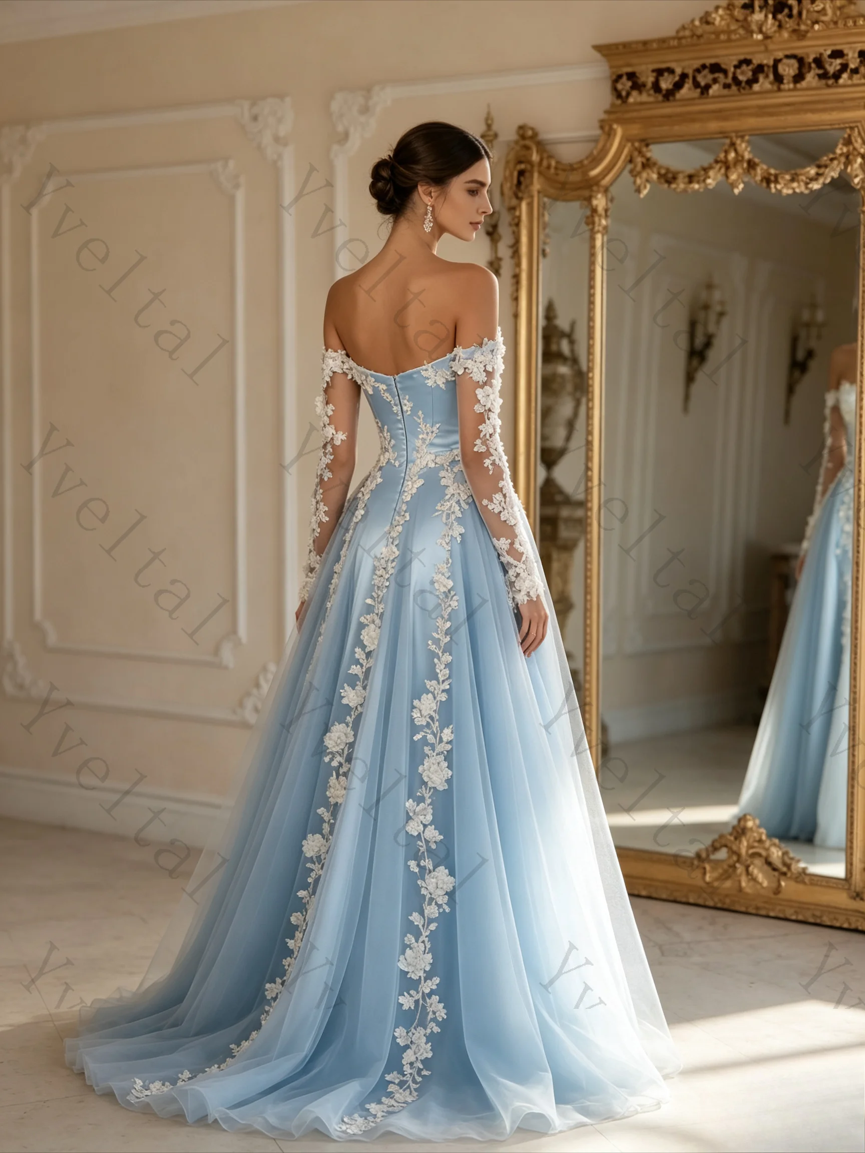 Customized Women's Off-the-shoulder Draped Applique Evening Gown Elegant Long Dress for Party Wedding Guest Special Occasions