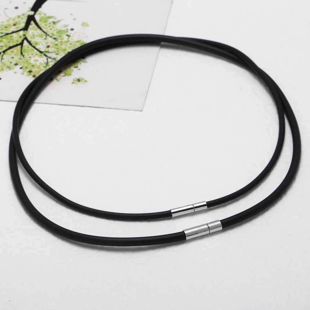 OCESRIO Black Rubber Cord Copper Gold Plated Push Clasp Necklace DIY Pendant Base Accessories Handmade for Men Women cana245