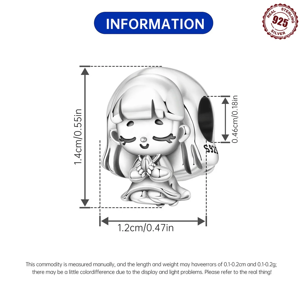 S925 Sterling Silver Adorable Praying Girl Charm Cute Cartoon Wishful Little Girl Pendant Fit Bracelets Jewelry Gift for Women