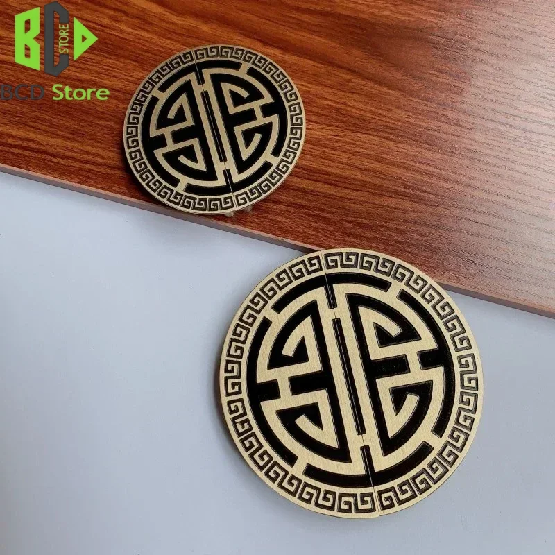 BCD Circular Chinese Style Solid Brass Gold Handles Cabinet Drawer Door Pulls Artistical Retro Furniture Hardware