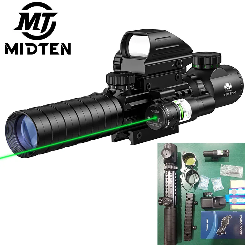 

MidTen 3-9x32 Scope 4 in 1 Combo Fit Rifle with Dual Illuminated Scope Optics Sight IIIA/2MW Laser Reflex Sight 20mm Mount