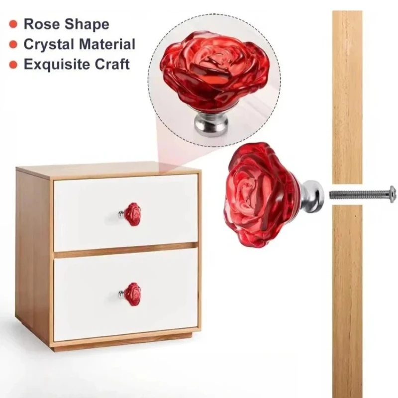 50mm Colorful Crystal Rose Glass Knob Single Hole Wardrobe Dresser Drawer Kitchen Wine Cabinet Pulls Furniture Accessories