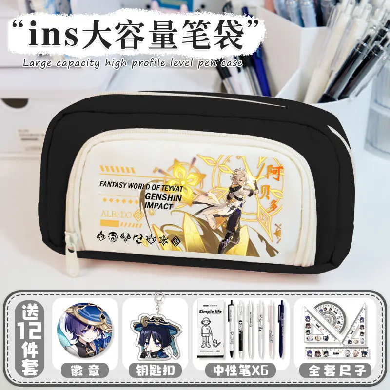 Genshin Impact Walnut Wendy Zhongli Junior High School Box Large Capacity Case Multi-Layer Stationery Men's Pencil Bag Anime