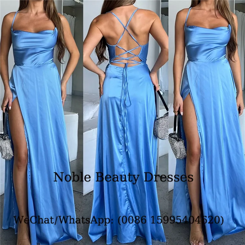 エレガントな背中の開いたロングウエディングドレス 2025 セクシーなハイスプリット弾性サテンドレスパーティー女性のためのフォーマルイブニングドレスローブ · ド · ソワレ