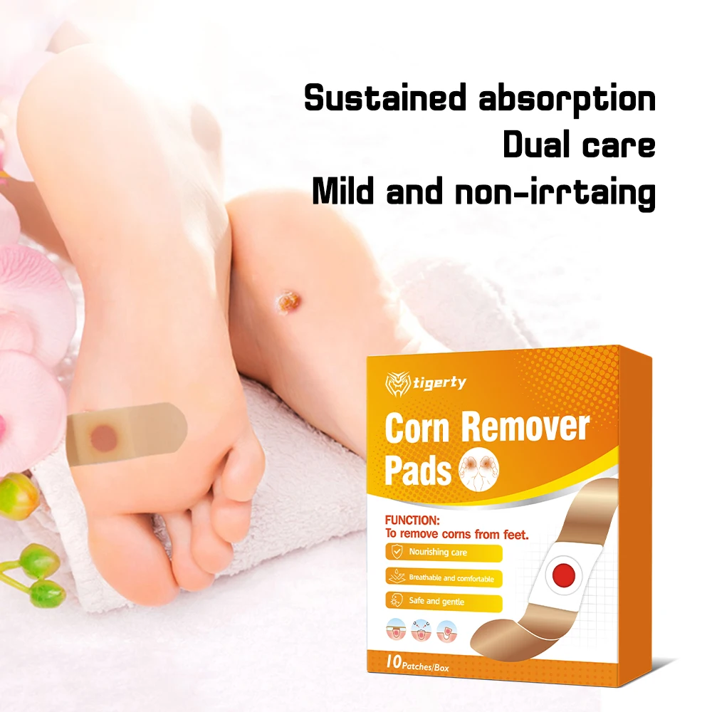 tigerty Corn Remover Pads (10 Individual Patches/Box) | Fast Softening for Foot Callus | Hygienic & Easy Application