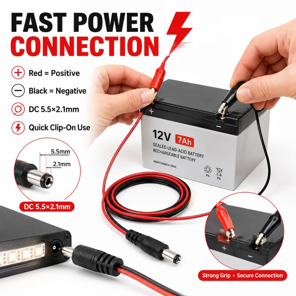 Alligator Clip Test Leads 25CM DC Power Plug Adapter Cable 5.5 X 2.1mm for Electronics Battery Testing Repair Tool Kit Cable