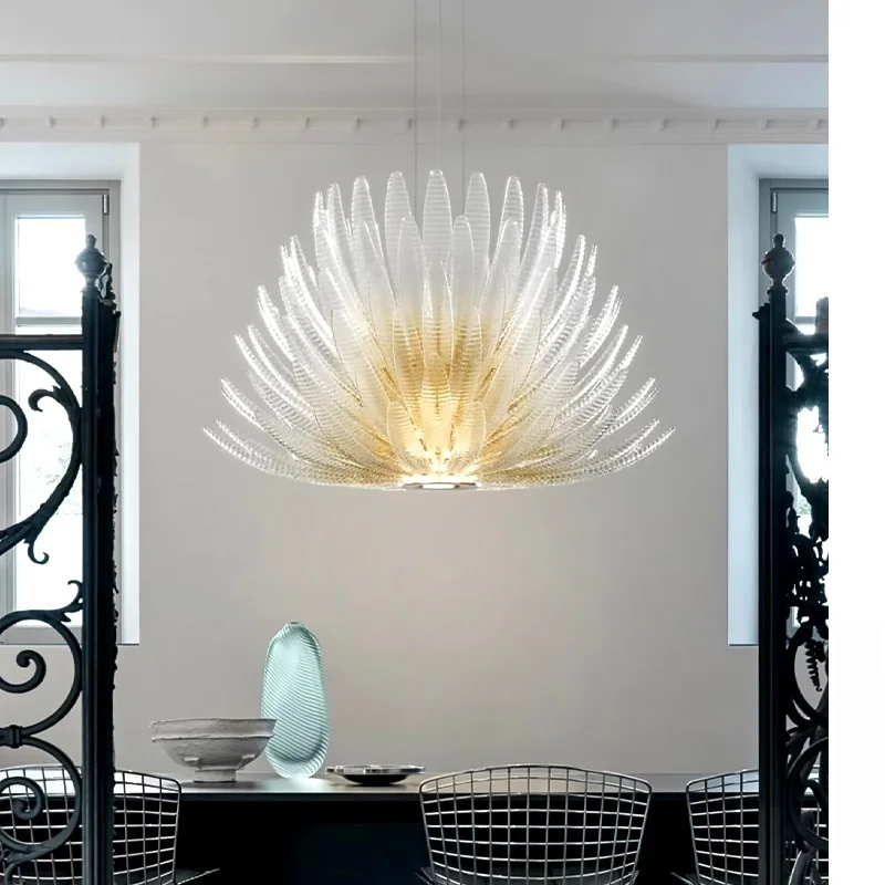 Designer Agave Murano Glass Chandelier Living Room Bedroom New Milan Vintage Gold Flowers Pendant Light with Leaf Vila Lobby