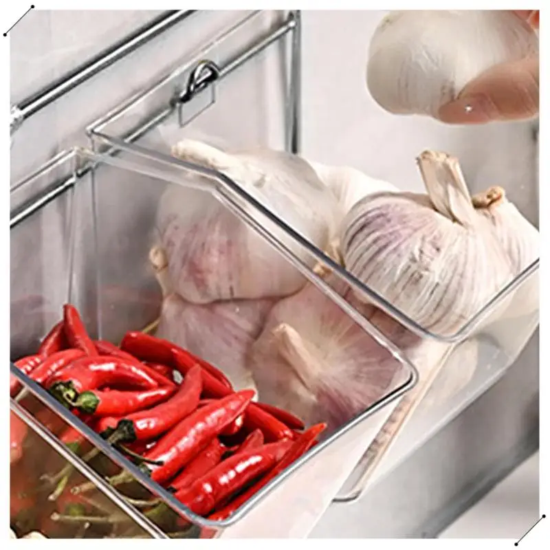 3 Compartments Wall Mounted Ginger Garlic Container Countertop Onion And Potato Storage Box With Metal Rack Durable Length 43Cm