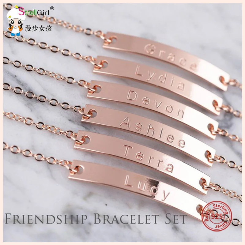 925 Silver Personalized Bracelet Customized Engrave Any Letter&figure Fashion Thin Bar Bracelets for Women Anniversary Gift.