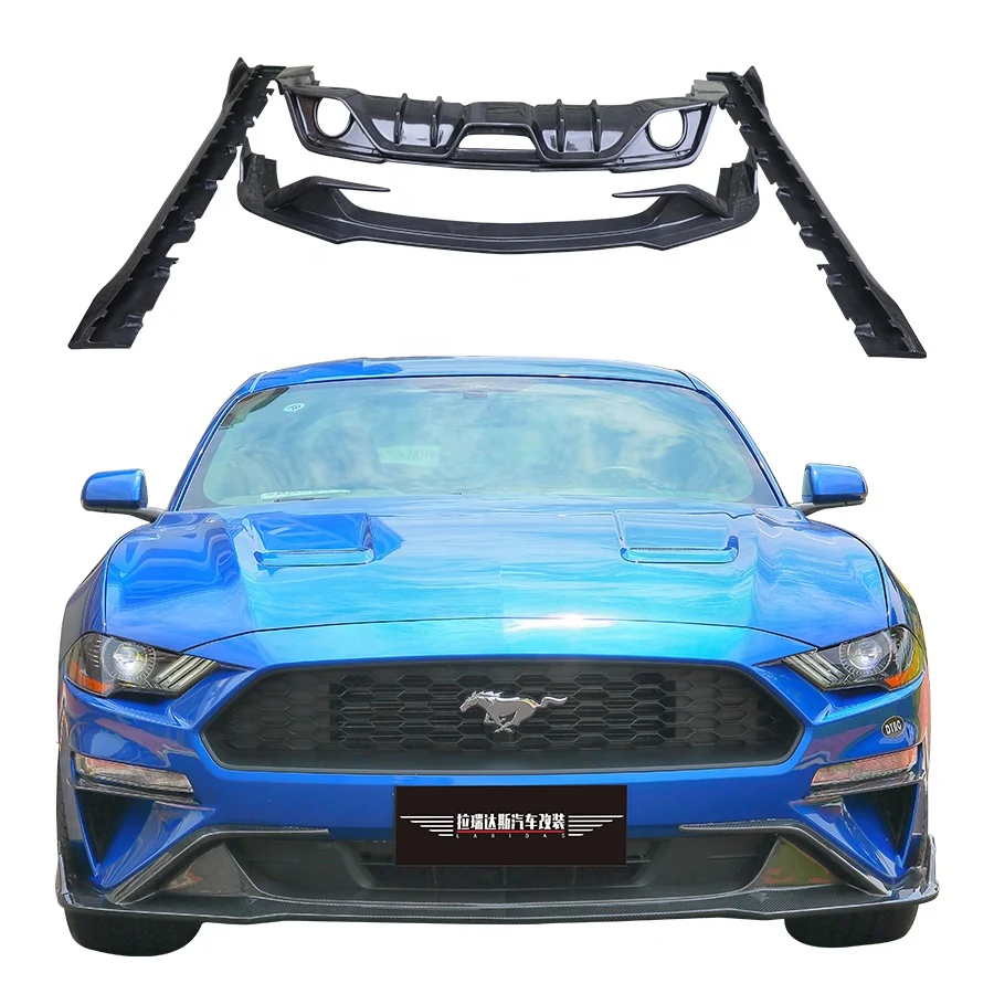 

NEW 2018-2023 Ford Mustang Body Kit New Carbon Fiber Front Lip Splitters Side Skirts Rear Diffuser with Exhaust Bumper Cut-Outs
