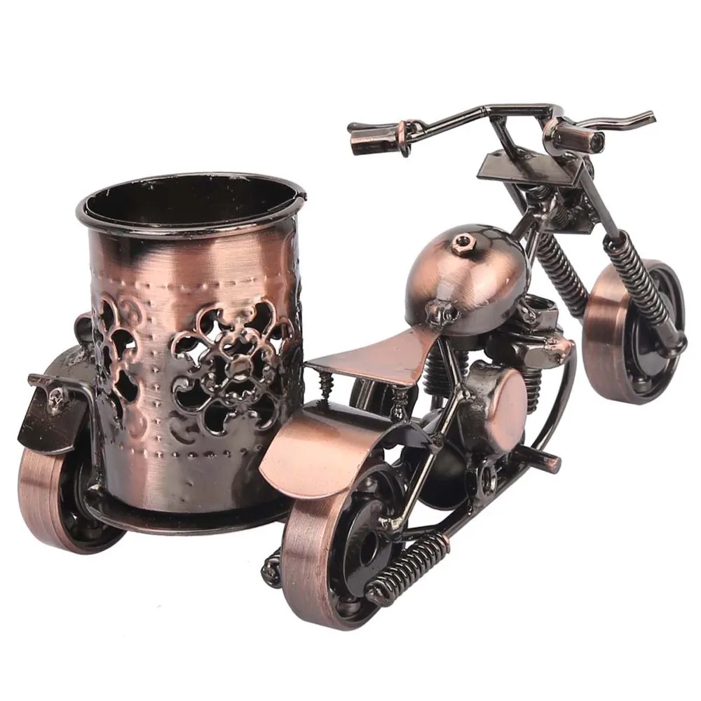Iron Motorcycle Pen Holder Bronze Desktop Organizer Motorcycle Desk Decor Storage Box Practical Desk Pen Stand Bedroom Decor