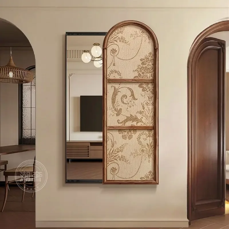 Medieval style push-pull invisible full-body mirror porch decorative painting can be closed full-length mirror mural