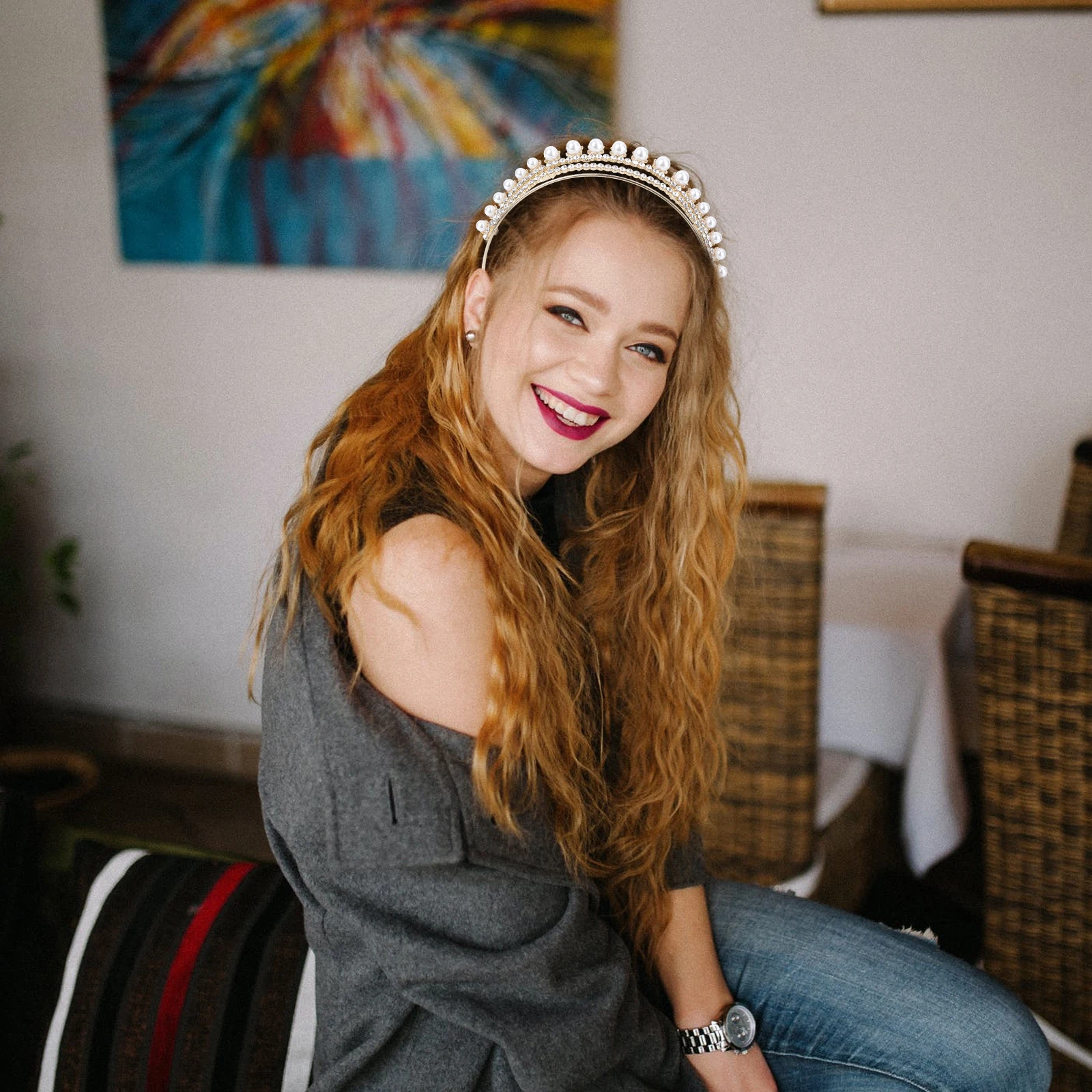 

Pearl Crown Headb Rhinestone Wedding Hair Accessories Elegant Design Brightness Bride Photoshoot Props Chic Exquisite