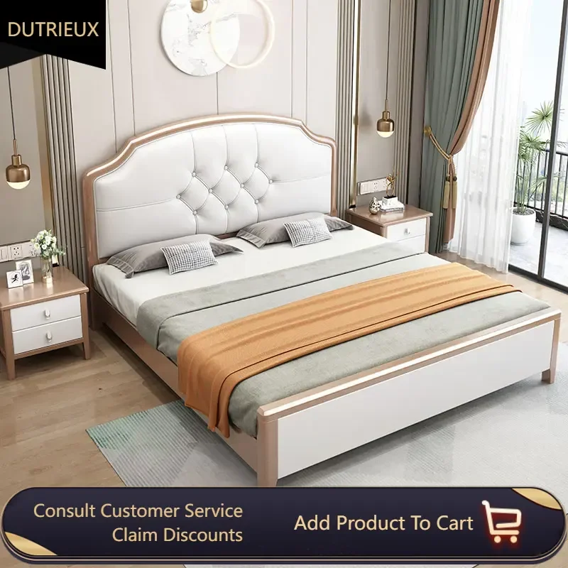 

Luxury Headboard Double Bed Wooden Nordic Living Room Frame Double Bed Princess Modern Letto Matrimoniale Bedroom Furniture