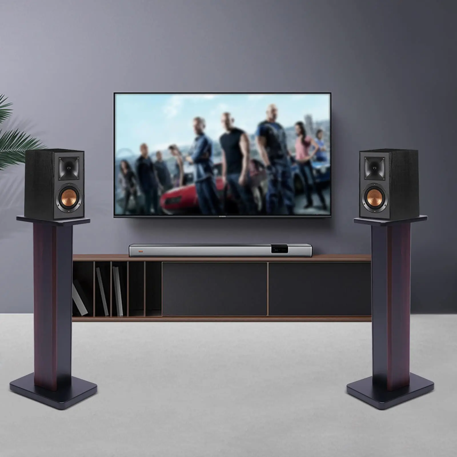 زوج حامل مكبر الصوت العالمي، حامل مكبر الصوت H28In على رف الكتب قائم على الأرض لشاشات استوديو الصوت المحيطي حتى 33 رطلًا