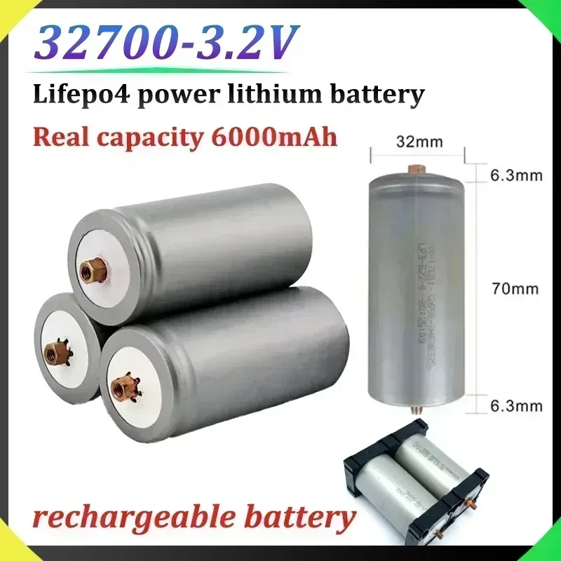 Original 32700 3.2V Lithium Iron Phosphate Battery Actual Capacity 6000mAh Lifepo4 with Screws Suitable for Electric Vehicles