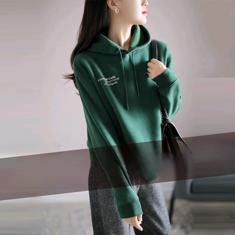 

Женская толстовка с принтом, свободного кроя, с длинными рукавами, с капюшоном, в корейском стиле, для повседневной носки, ветрозащитная, для осени и зимы
