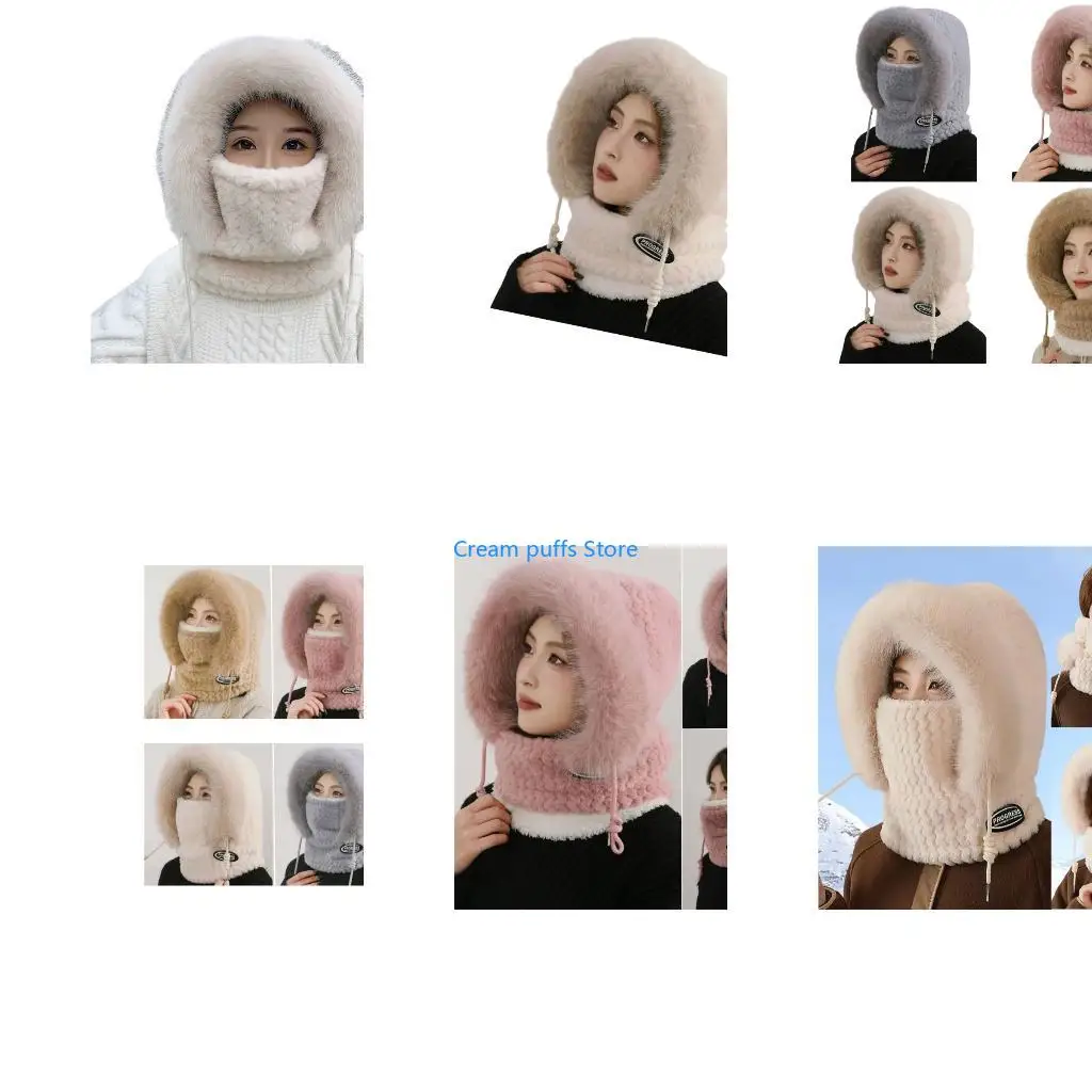 50LE Windproof Fleece Lined Cycling Pullover Hat With Full Face Mask And Ear Flaps