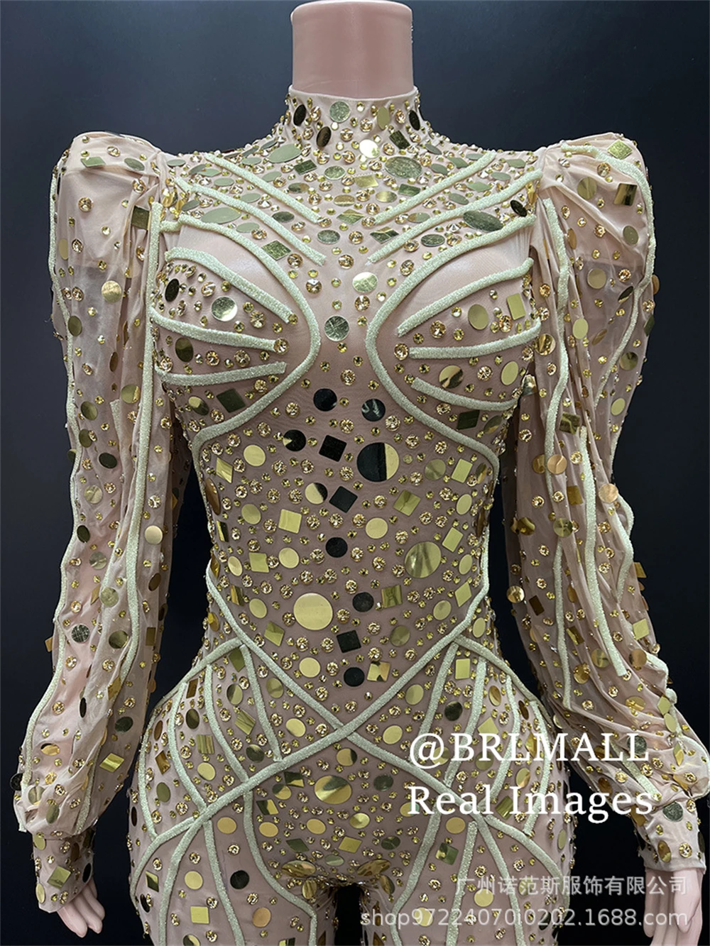 Sexy Illusions-Partykleider für Damen, Stehkragen, lange Ärmel, Pailletten-Abendkleider, Overall, echte Bilder, Damen-Abschlussballkleider