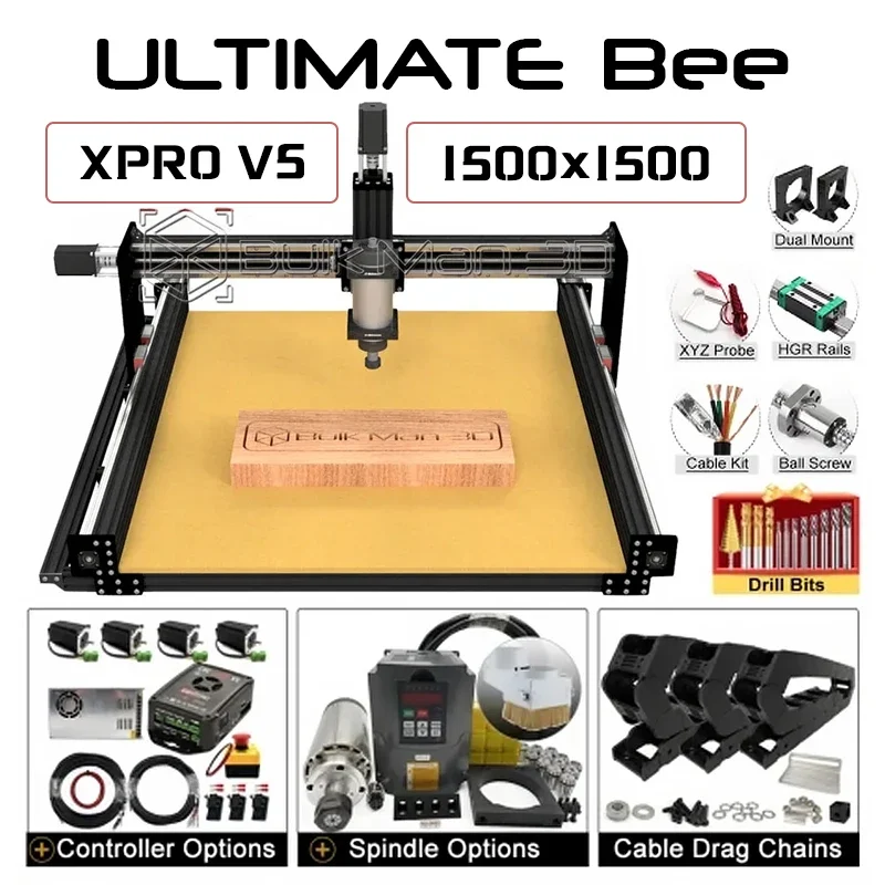 

20%OFF BulkMan3D Black 1500x1500 ULTIMATE Bee CNC Machine Full Kit with xPRO V5 GRBL Control System CNC Wood Router Wood Working