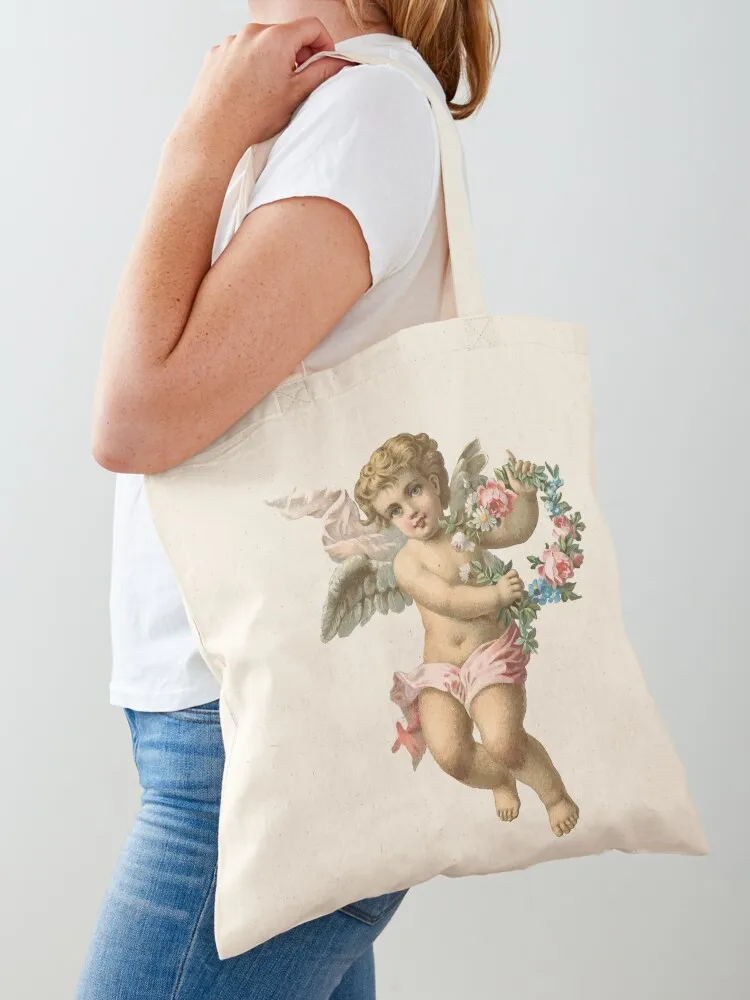 

Vintage Cherub Angelic Angel With Flowers Tote Bag tote bag screen Cloth bags canvas bags Handbags