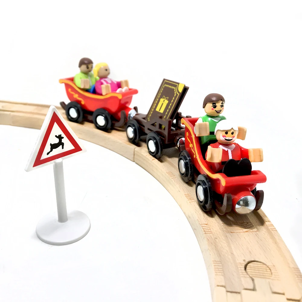 9pcs/set Christmas wooden magnetic train compatible with wooden rail car train Santa trolley children early puzzle toy B162